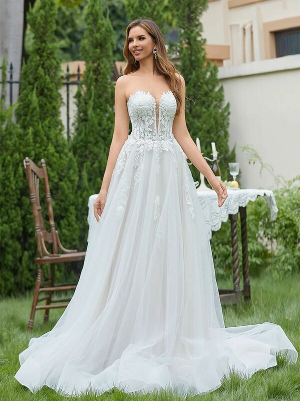Eleganckie tiulowa suknia ślubna suknie ślubne bez rękawów bez pleców wesele dla kobiet