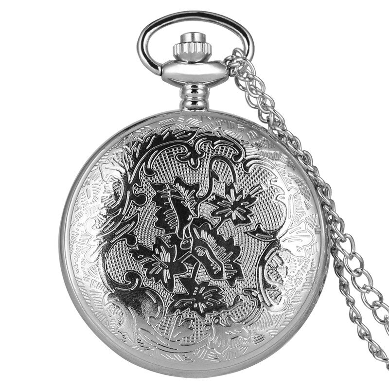 Steampunk Silver Hollow Out Spider Animal Cover Half Hunter Quartz Analog Pocket Watch Necklace Chain Animal Clock To Kid Reloj