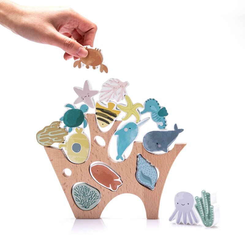Giocattoli Montessori blocchi di equilibrio in legno blocchi di costruzione per bambini giocattoli impilabili animali marini dei cartoni animati giocattolo educativo regali per bambini