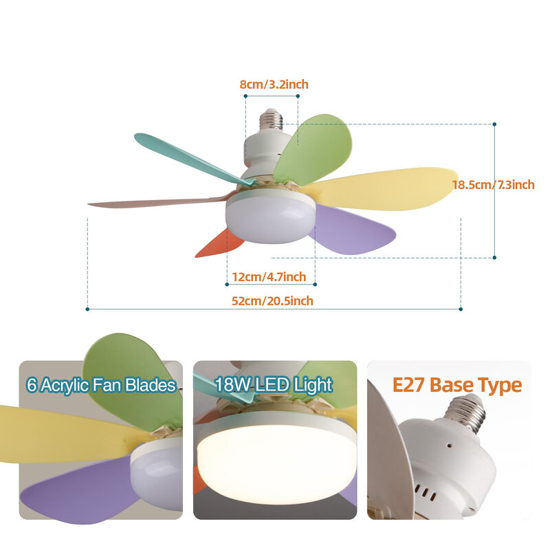 Ventilador de techo LED con función de atenuación remota, luz E27 de 40W, 20,5 pulgadas, adecuado para sala de estar, estudio y uso doméstico, 85-265V