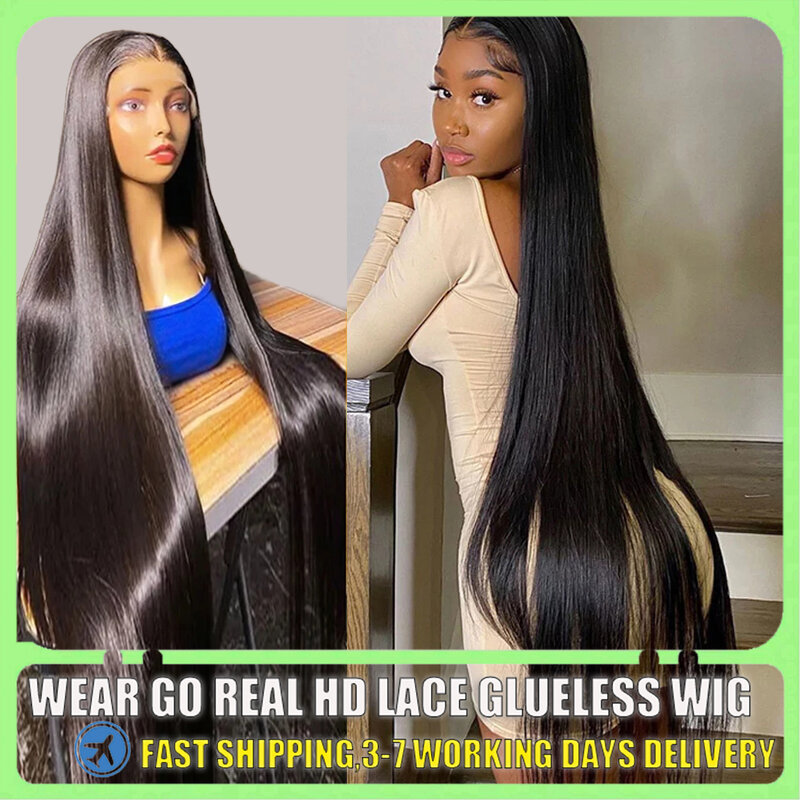 Perruque Lace Front Wig sans colle naturelle brésilienne, cheveux lisses, HD, 13x4, 13x6, 30 40 pouces, pour femmes africaines