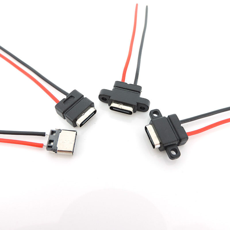 1 szt. Wodoodporna rodzaj USB-C 3.1 2 wtyk pinowy USB C żeńskie złącze przewód ładujący 180 ° 90 ° do naprawy DIY q