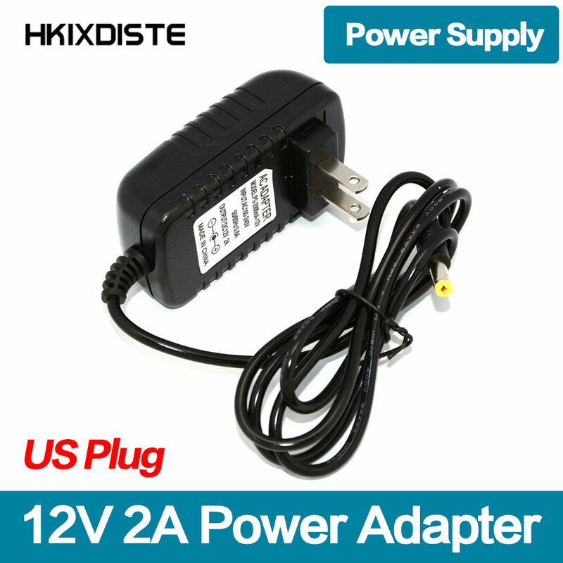 Hkixdist adaptor AC DC 12V 2A AC 100-240V, pengisi daya adaptor catu daya colokan AS hitam grosir pengiriman gratis