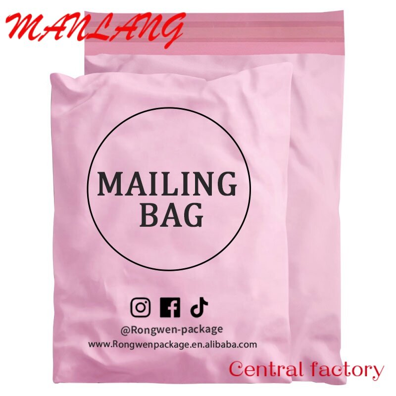 حقيبة بريد بلاستيكية للمراسلة البريدية من البوليستر ، حقيبة ساعي للمراسلة من الأظرف باللون الوردي ، بشعار مخصص ، عالية الجودة