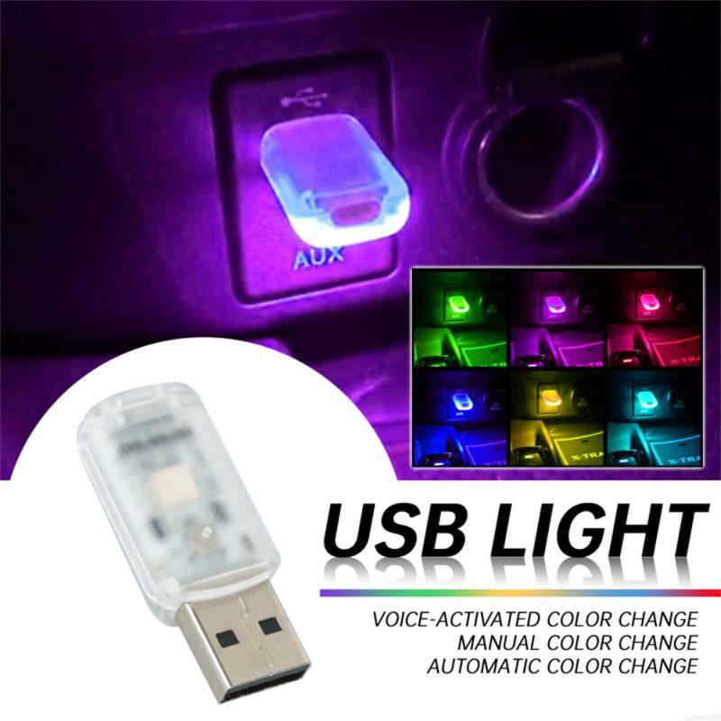 Миниатюрный светодиодный автомобильный светильник USB, освесветильник для создания атмосферы в салоне автомобиля, ПК, Цветная декоративная лампа для мобильного телефона с зарядкой, автомобильный аксессуар