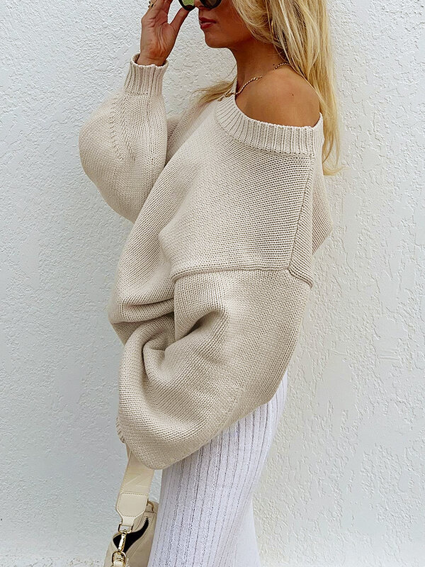 Pull en tricot à manches longues pour femmes, pulls monochromes, col rond, document, automne, hiver, streetwear