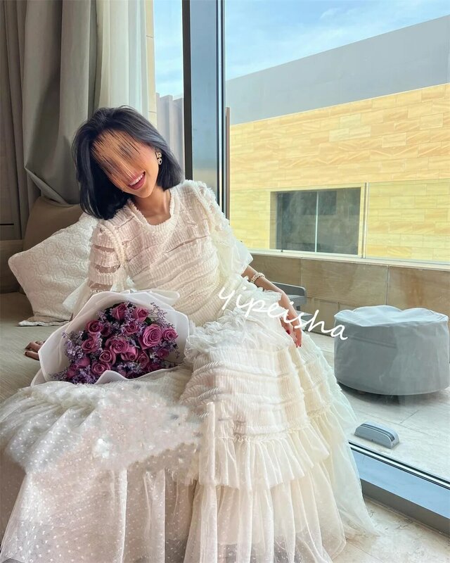  Evening Prom  Net Draped A-line O-Neck Bespoke Occasion Gown Midi es Saudi Arabia    