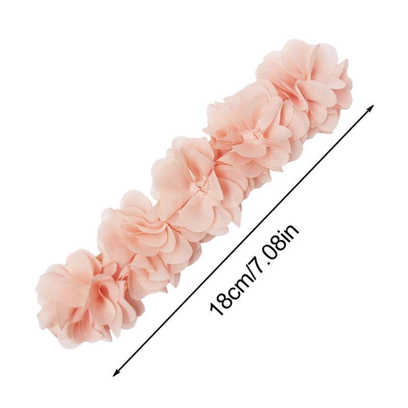 Dziecko kwiat opaska z koroną szyfonowy kwiat wianek różowa wstążka opaski do włosów dzieci dziewczyny Handmade DIY nakrycia głowy akcesoria do włosów