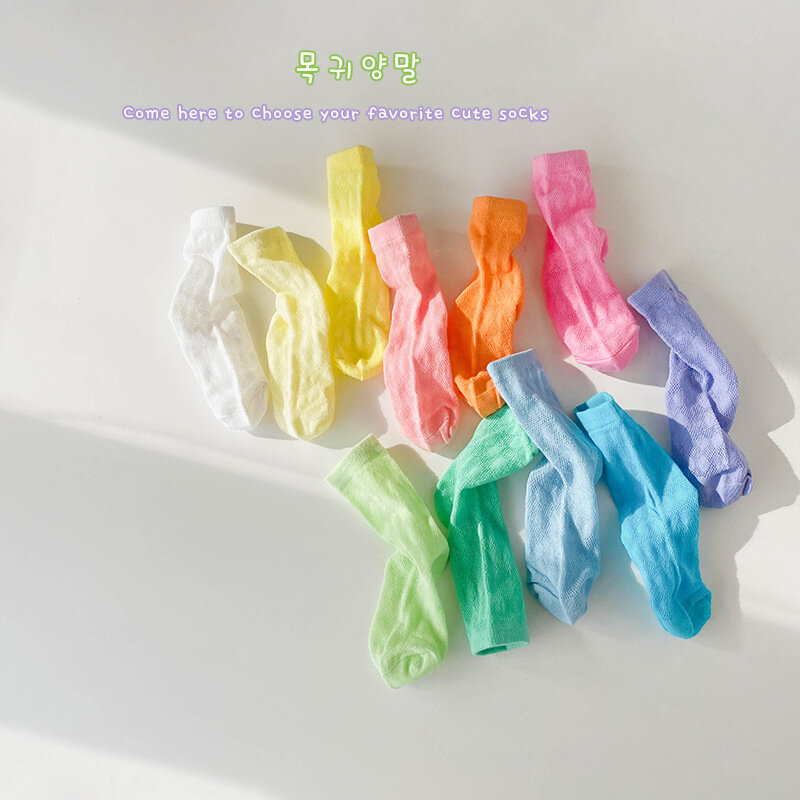 Mais recente Candy Color Soft Solid Socks para Bebés Meninas e Meninos, Meias de Algodão para Crianças, Crianças Pequenas, Meia Infantil, 3 Pares por Saco, 3-12T, Verão