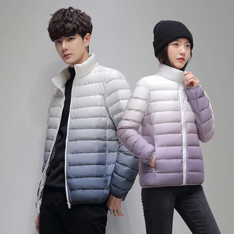 Jacket Short Standing Collar Casual Sports Men and Women's Same Style Couple Jacket Warm White Duck Down