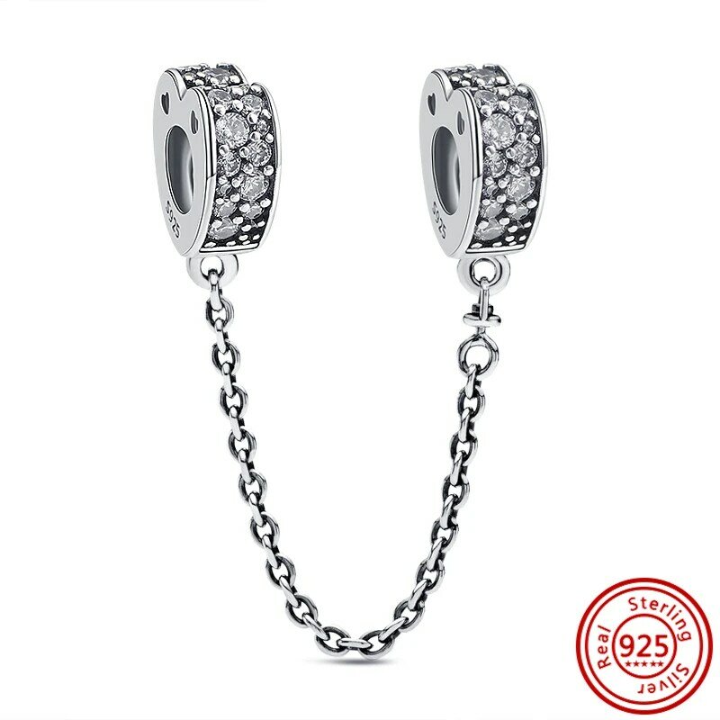 Colgante de plata 925 con diseño de estrellas y lunas, cadena de seguridad brillante, compatible con pulsera Pandora Original, joyería