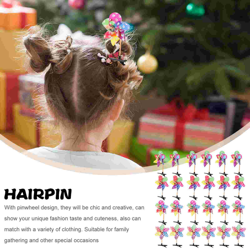 24 pçs clipes de cabelo pinhel barrettes flor clipgirls hairpinskids decorativo bonito moinho de vento menina pino acessórios crianças dos desenhos animados