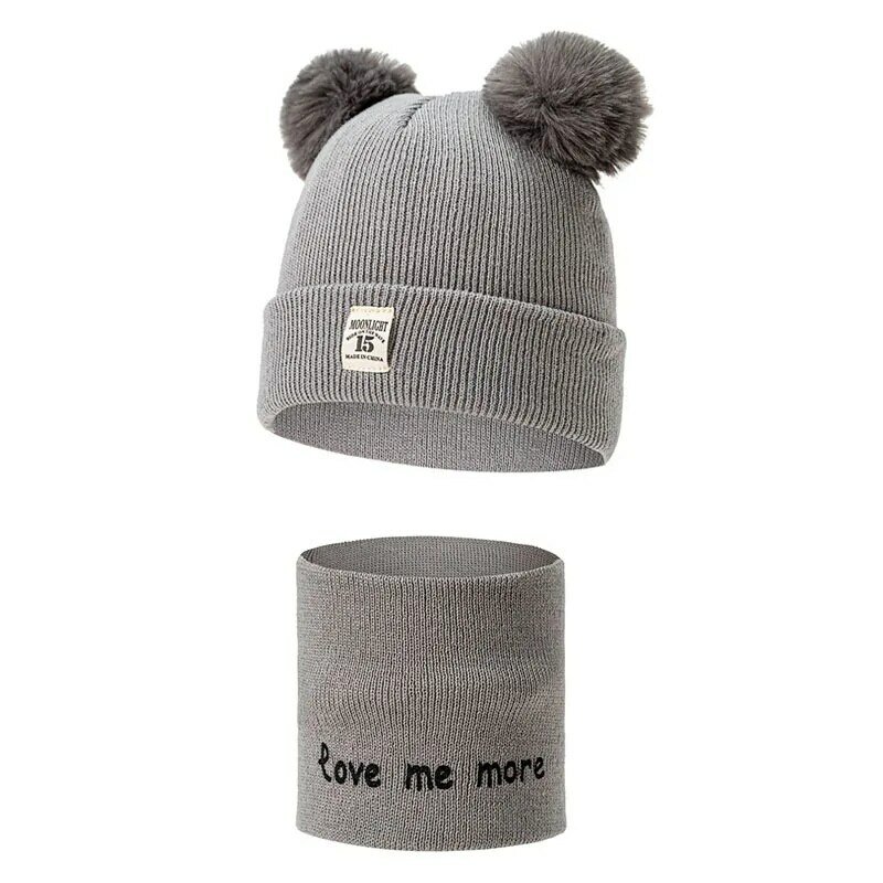 Topi rajut bayi, dua potong musim dingin untuk anak laki-laki dan perempuan dengan bola wol lucu, topi rajut bayi hangat dengan Pom Pom