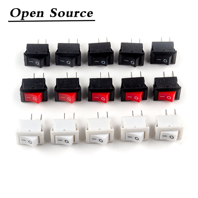 Interruptor de botón pulsador de encendido/apagado, 10x15mm, 2 pines, 3A, 250V, KCD11, 10MM x 15MM, negro, rojo y blanco, 5/10 Uds.