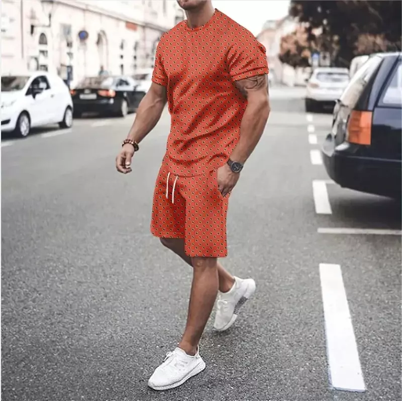 2024 pria T-Shirt set dan celana pendek Fashion Digital Printing Tow-Piece kasual ukuran besar kain pria tee pantai pakaian musim panas