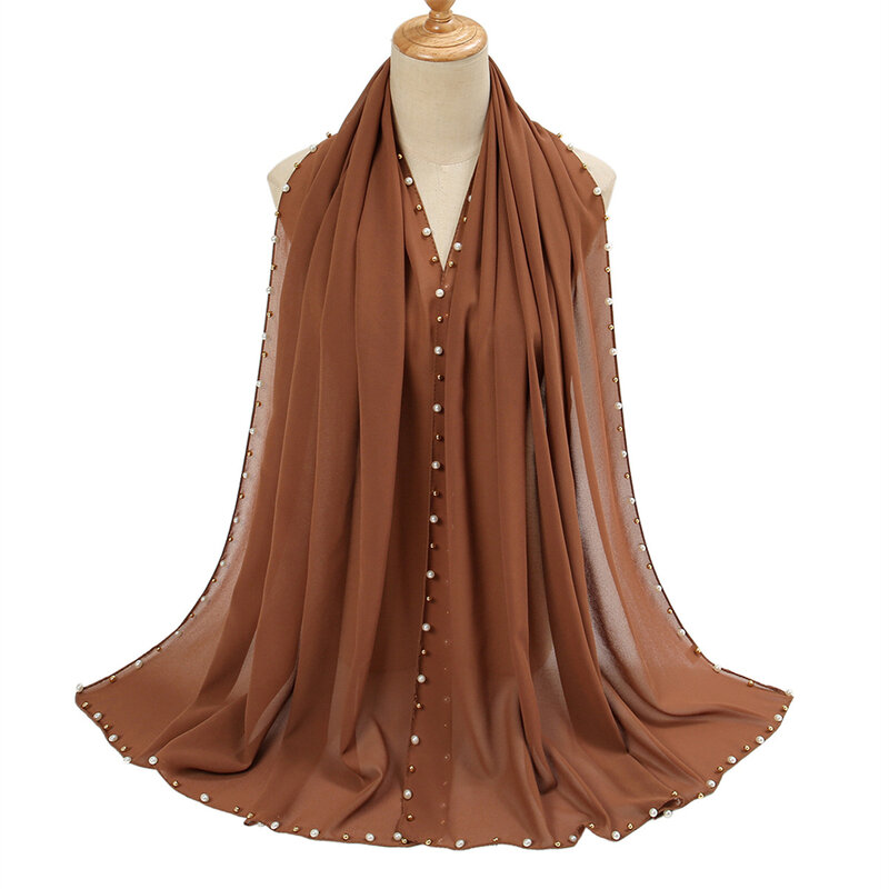 ผ้าพันคอชีฟองบับเบิ้ลคลุมไหล่สำหรับสตรีผ้าคลุมไหล่ประดับลูกปัดฮิญาบอิสลามสโตลผ้าพันคอบูฟานดา
