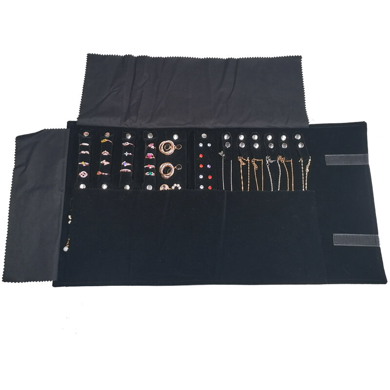 Nieuwe Mode Zwart Grijs Fluwelen Sieraden Roll Bag Voor Sieraden Ring Oorbellen Organizer Opbergtas Draagbare Ketting Vitrines
