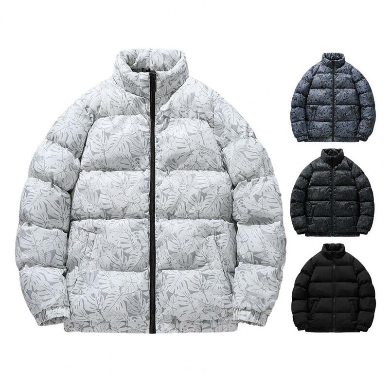 Men Autumn Winter Cotton-padded Coat Zipper Closure Stand Collar Down Coat Ultra-Thick Neck Protection Windproof Down Jacket