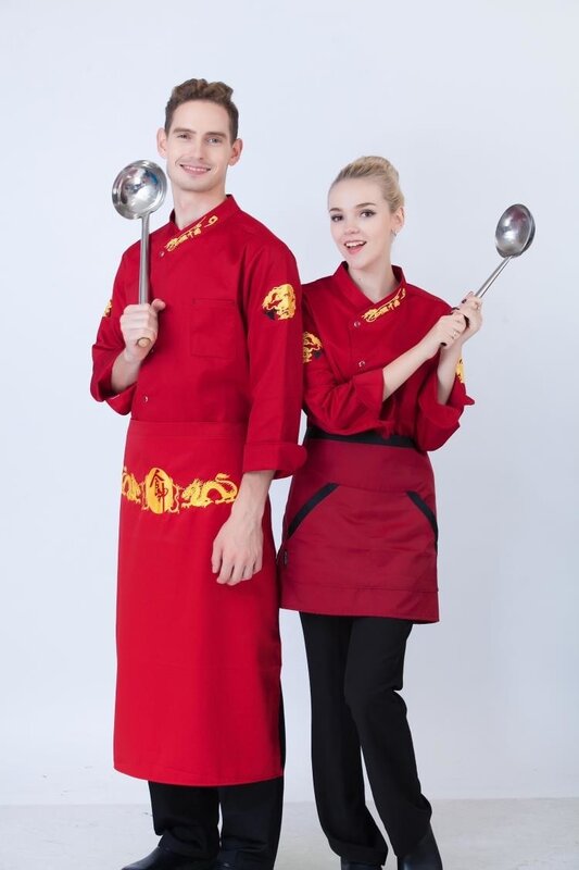 Fall/Winter Long Sleeve Chef Coats+Big Apron Europe Workwear uk Embroidered Clothing Hotel Cooking Clothes Cheap Jacket