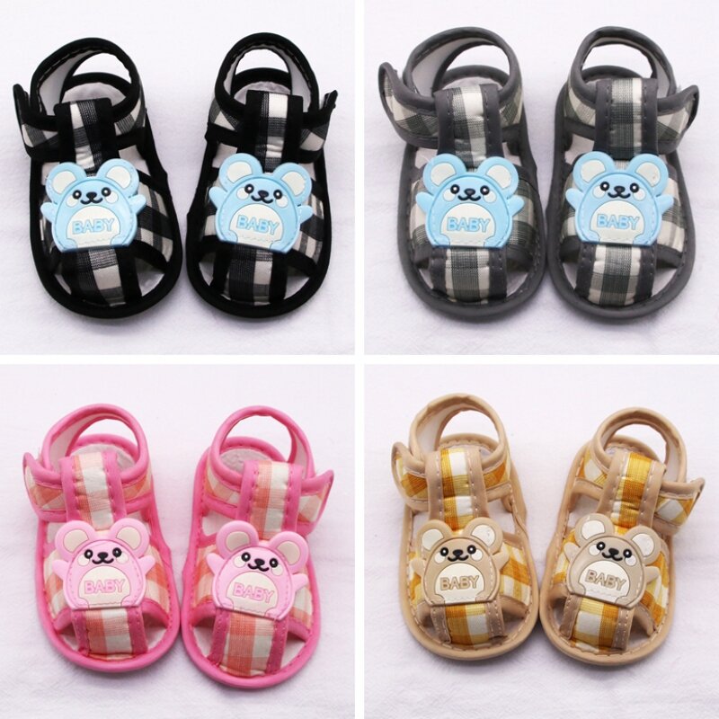Sandal berongga pola beruang musim panas, untuk bayi laki-laki perempuan bayi baru lahir sepatu balita sepatu sol lembut anak-anak sepatu jalan pertama
