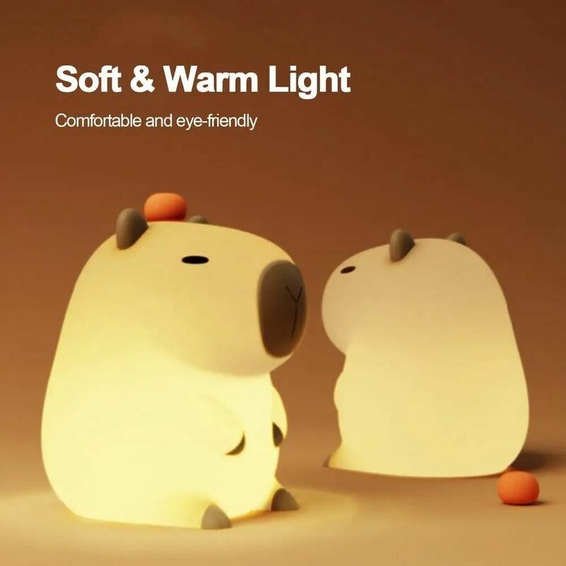 Lampu malam Capybara bentuk Capybara, lampu malam lembut silikon dapat diisi ulang USB suasana lampu LED Marmot silikon