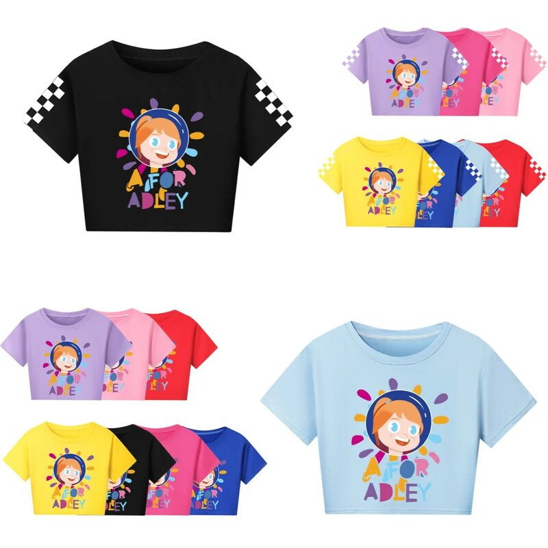 A FOR ADLEY-Camiseta de manga corta para niños, camiseta de verano para adolescentes, camisetas deportivas para correr de dibujos animados para niñas, camiseta de moda para niños