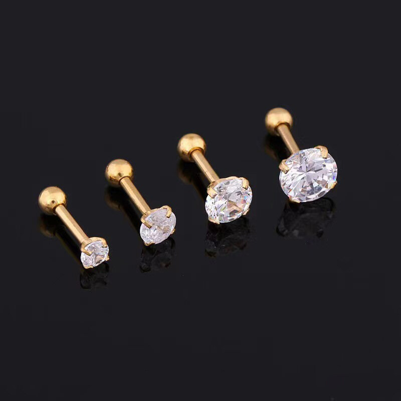Pendientes de 4 puntas con diamantes de imitación para mujer y hombre, Piercing para el lóbulo, cartílago Tragus estándar, regalo de joyería, 1 unidad
