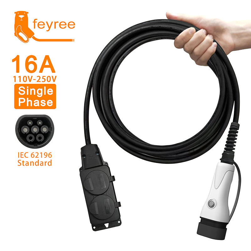 Feyree-Cable V2L para coche eléctrico, enchufe de descarga lateral, cargador EV tipo 2, 16A con enchufe europeo para estación de energía exterior (versión mejorada)