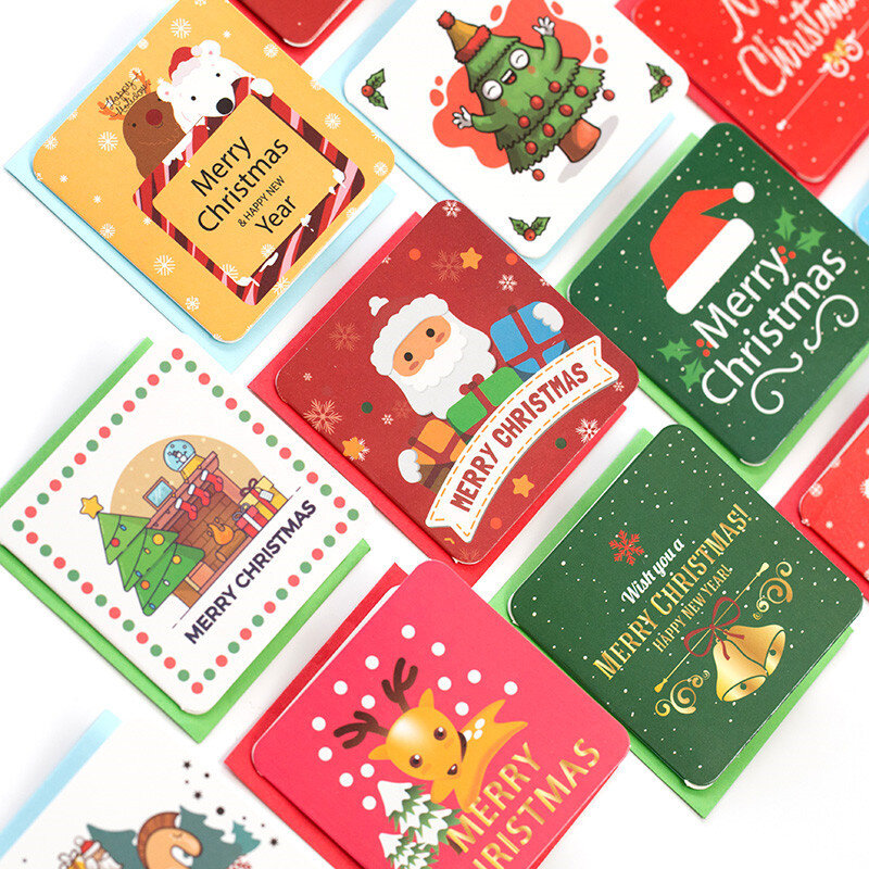 24 sztuk/partia kartka świąteczna z życzeniami dla dzieci Mini koperta z błogosławieństwem nowy rok karta podarunkowa Xmas Party Festival produkty
