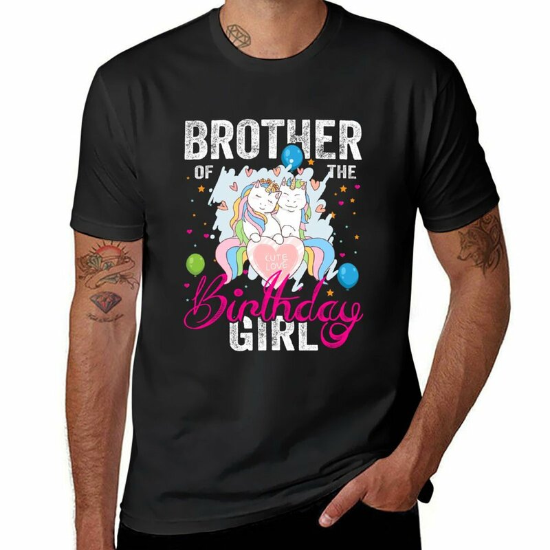 Футболка с надписью brother of birthday girl, единорог, милая любовь, лошади, Симпатичные топы на заказ, Мужская футболка