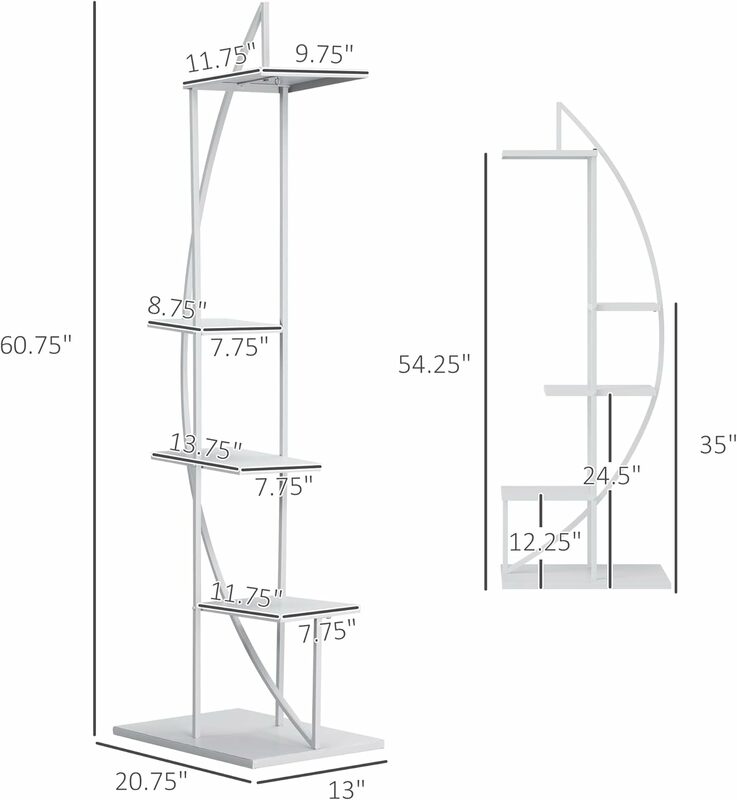 5-poziomowy stojak zakład metalurgiczny, półka ekspozycyjna doniczka z wieszakami, wysoki stojak na rośliny kryty, w kształcie Half Moon, do salonu Patio