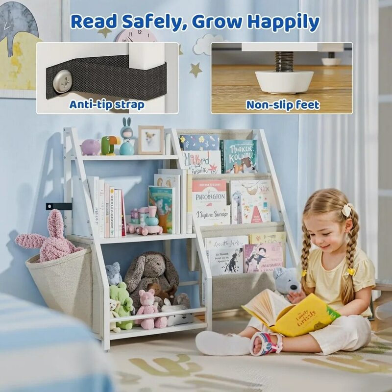 Детская книжная полка и органайзер для игрушек, 3-уровневая книжная полка для детей, Монтессори для детской комнаты, спальни, игровой комнаты