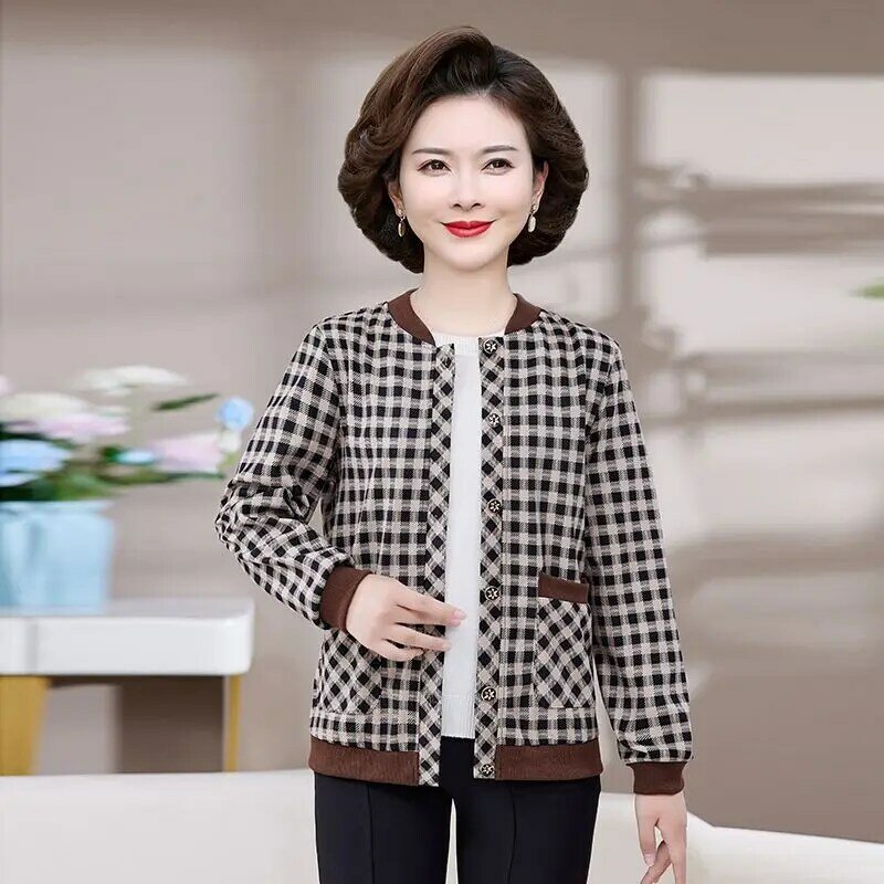 Vintage Printed Button Pockets Loose Plaid Jackets Women's Clothing 2023 Winter Oversized Office Lady Tops All-match Warm Coats