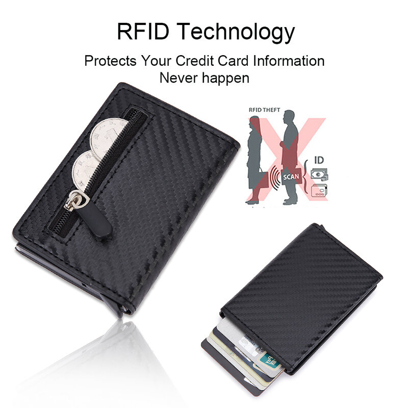 Rfid porta-cartão de fibra de carbono masculino, sacos de dinheiro, couro fino fino de metal, mini carteira masculina, preto, novo, 2022