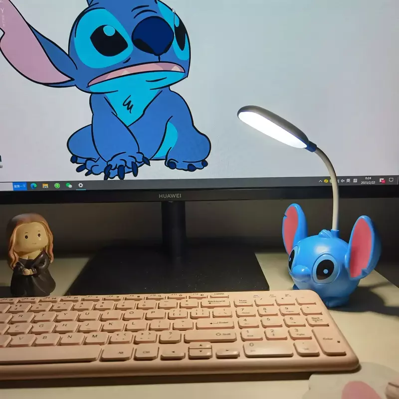 Disney-Stitch Cartoon LED Desk Light, Student Eye Protection, Reading Light, Lápis Sharpening, Aprendizagem, Quarto, Cabeceira