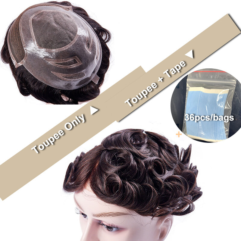 VERSALITE Men Toupee Lace PUMen's Capillary Prothesis Invisible Hairpiece 100% Human Hair Wigs For Men Replacement System