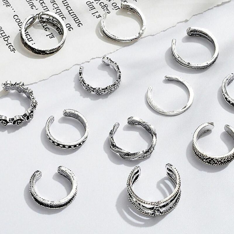 12pcs Alloy Toe Ring Set Women Toe Open Ring Beach Foot Accessories Foot Ring Fashion Jewelry