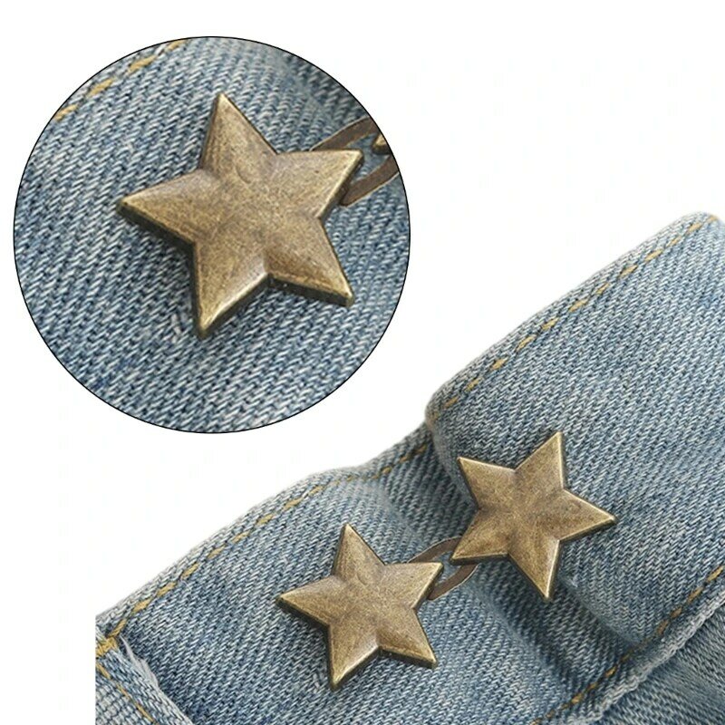 Pino botão cintura apertado estrela, sem costura, botões cintura, alfinetes botão ajustável, fivela cintura,