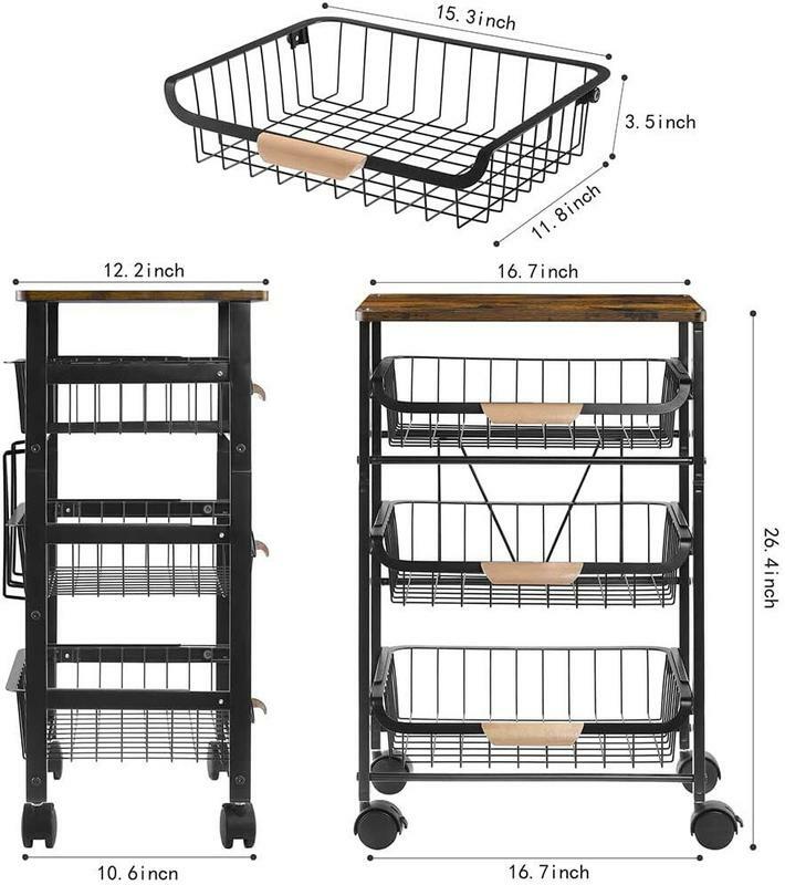 Four Tier Pull Out Shelf Black,Kitchen Cart withRack Snack Organizer Space Saving Rustproof Durable Solid