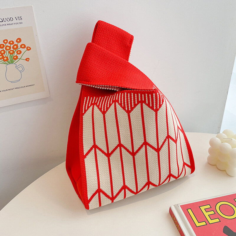 Модная женская мини-сумка ручной работы с узлом, Корейская разноцветная вязаная сумка-тоут в полоску, многоразовые сумки для покупок для девочек