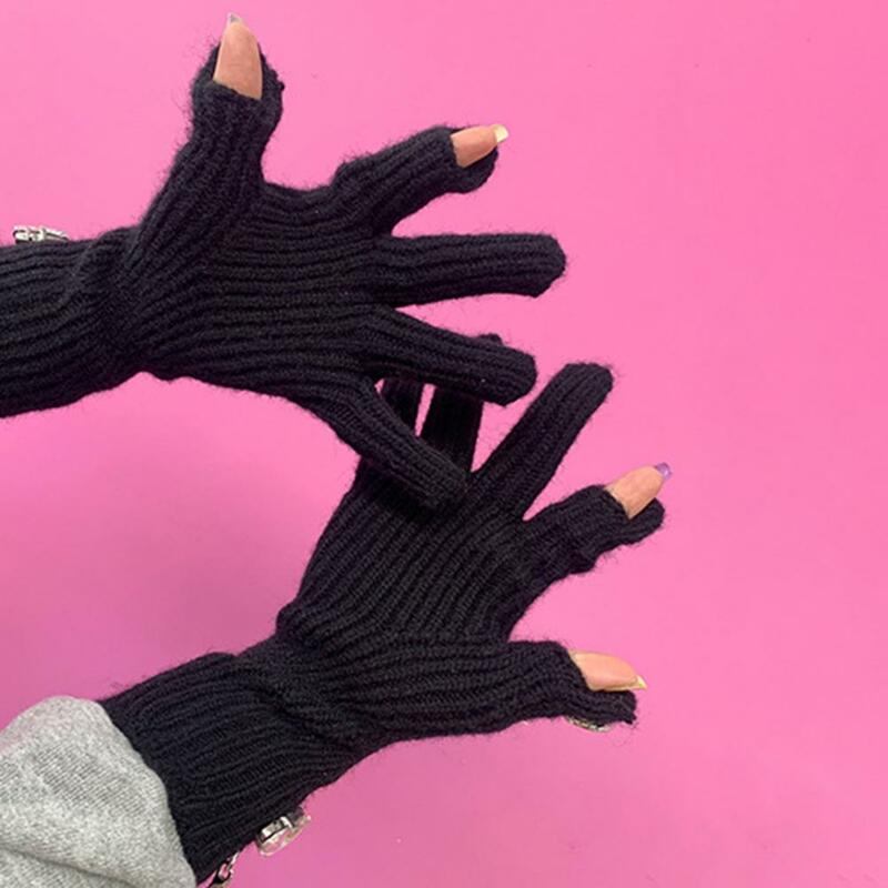 Sarung Tangan Wanita 1 Pasang Sarung Tangan Musim Dingin Wanita Anti-menyusut Panjang Tebal Warna Solid Kreatif untuk Luar Ruangan
