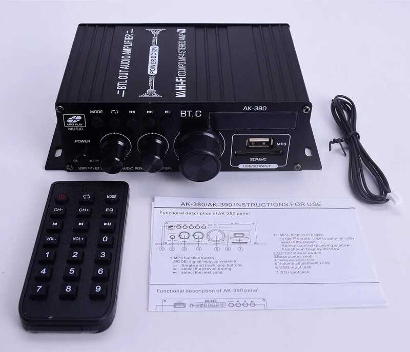 Woopker-AMPLIFICADOR DE sonido para coche, amplificador con Canal 2,0, HIFI, Bluetooth, Audio Digital para el hogar, 12V, 3a, AK380, AK370, AK280, AK270, AK170