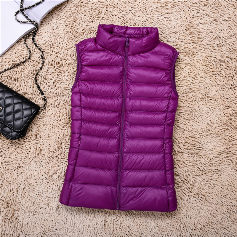 여성용 스탠드 칼라 다운 조끼, 캐쥬얼 민소매 퍼퍼 재킷, 초경량 패셔너블 조끼, 여성 다운 재킷