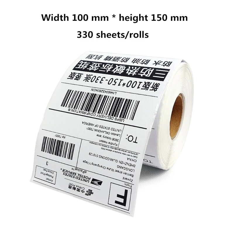Transporte expresso waybill etiqueta largura 100 mm * altura 150 mm * 330 folhas/rolo logística envio etiqueta térmica papel
