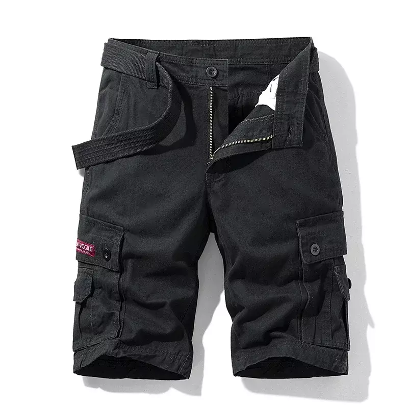 Pantalones cortos tácticos de carga para hombre, Shorts de pesca para exteriores con múltiples bolsillos, color negro sólido, estilo militar, Verano