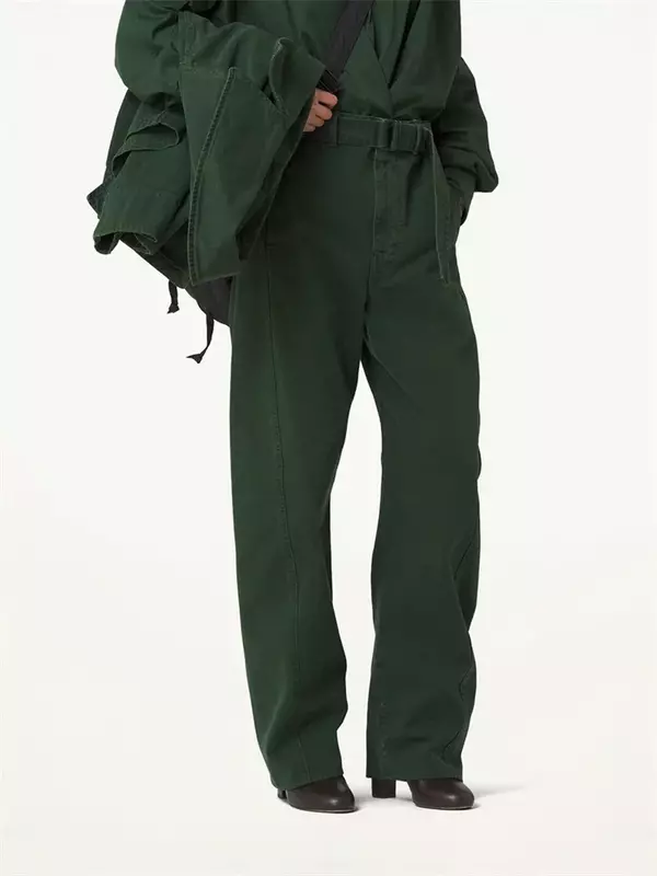 Pantalon en denim taille haute pour femme, ceintures réglables, torsadé, cousu, incurvé, mode vintage fjj, nouveau, 2024