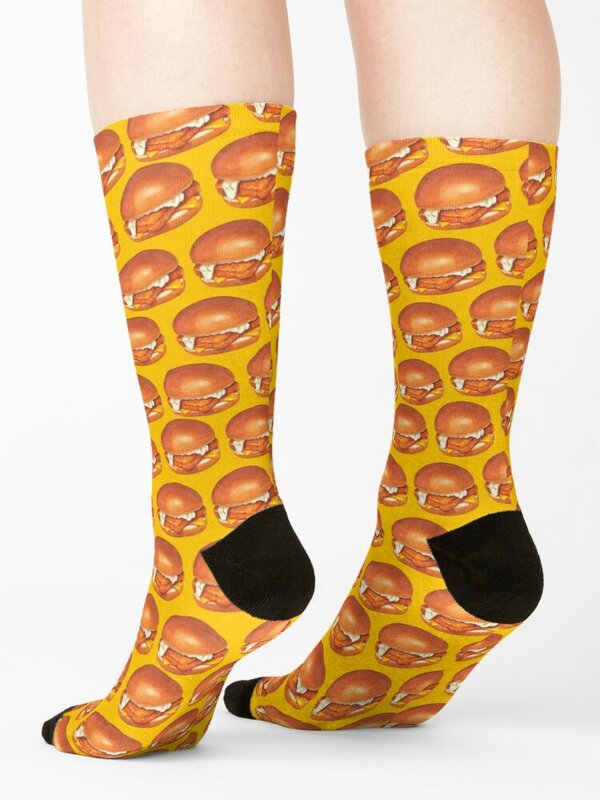 Homens e mulheres peixe sanduíche padrão meias, bonito meias esportivas, amarelo, meias de tênis