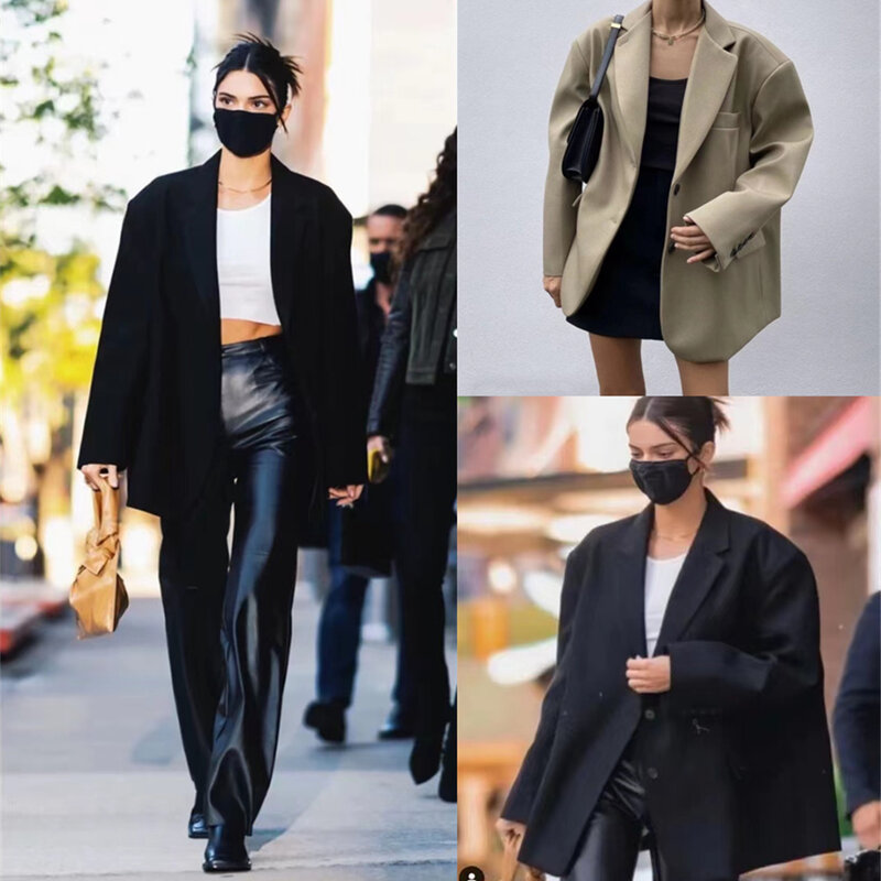 Fr@nkieShop Women's BLAZER Kendou Same Coat Silhouette Boyfriend Cushion Shoulder Design Suit Solid
