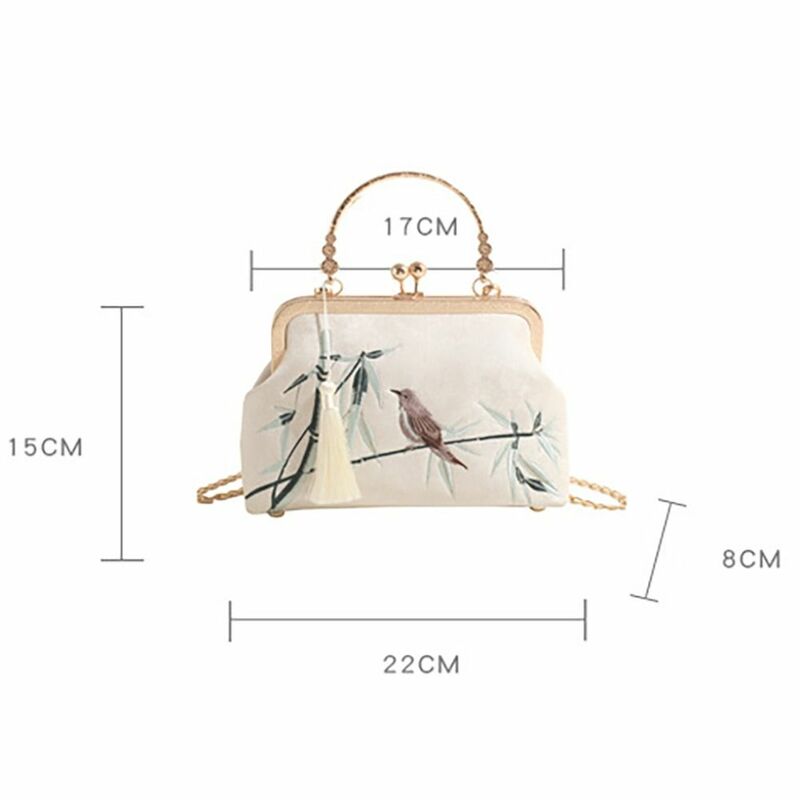 Bolso de mano blanco de estilo chino para mujer, bolso de hombro elegante de tela de seda a la moda con borla