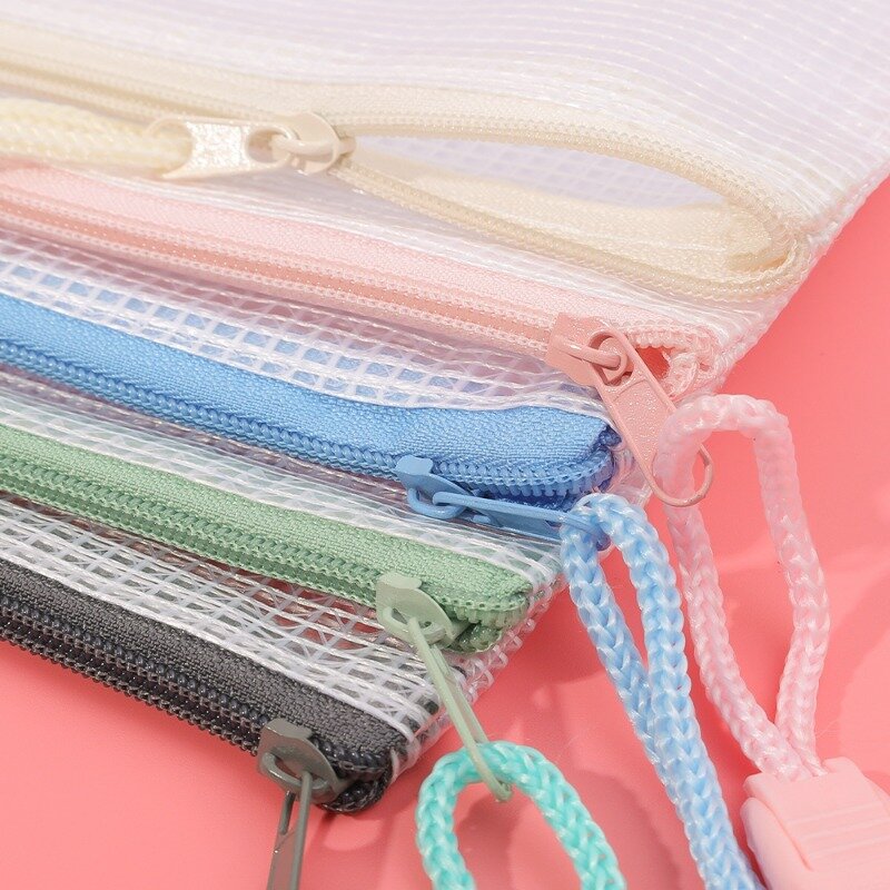 Impermeável Zipper File Bags, A4 Translucence Mesh Document Bag, Pen Pocket Folder para casa, escritório, material escolar, saco organizador